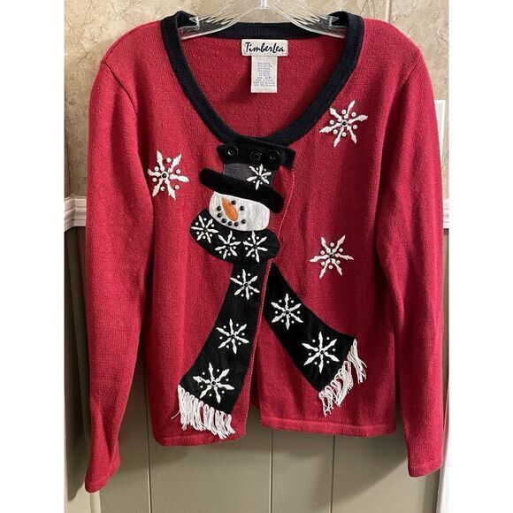 Timberlea Snowman Snowflake embellished Christmas Sweater Red Size Small - Picture 1 of 3